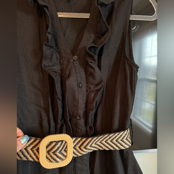 Ellen Tracy Black Maxi Dress with Patterned Belt - Picture 2 of 3